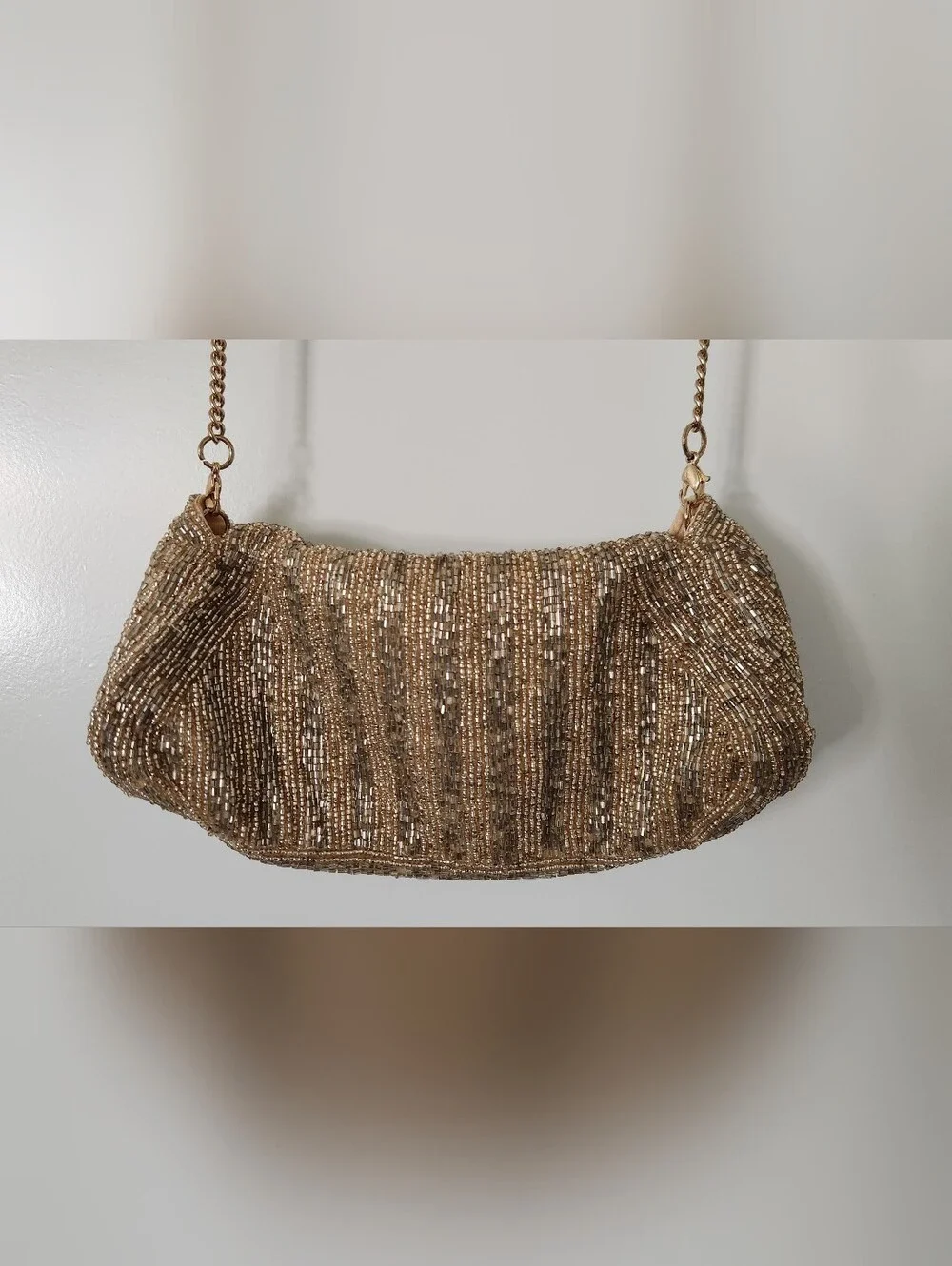 Anthropologie Gold Beaded Chain-Handle Clutch